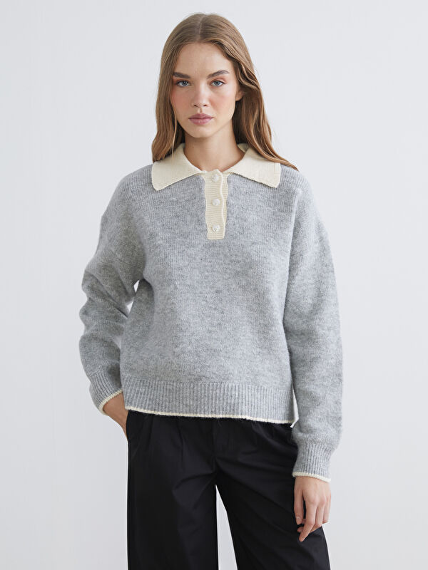XSIDE Polo Yaka Oversize Kadın Triko Kazak