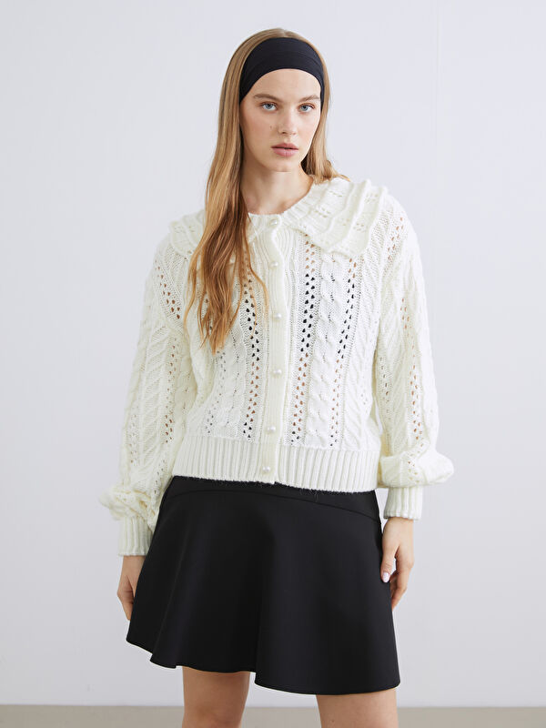 XSIDE Peter Pan Collar Hole-Knitted Women's Knitwear Cardigan