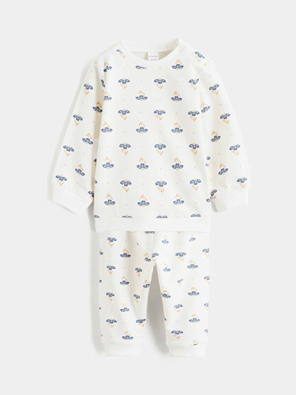 LCW baby Crew Neck Floral Baby Girls' Sweatshirt and Sweatpants