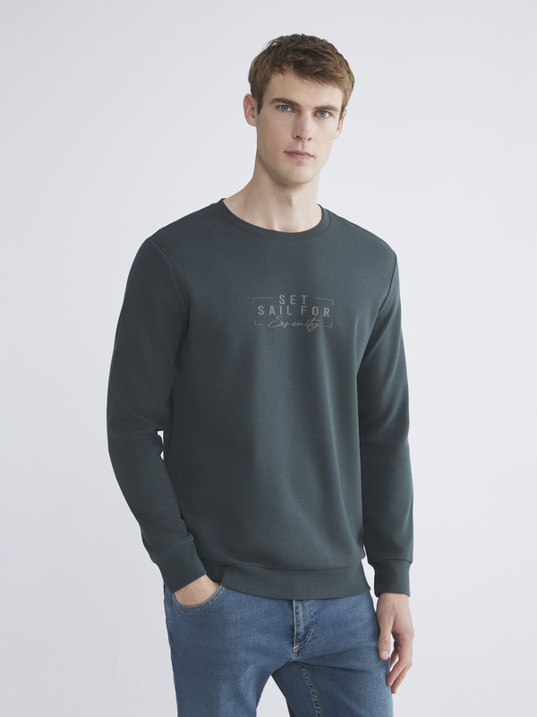 LCWAIKIKI Classic Bisiklet Yaka Baskılı Erkek Sweatshirt
