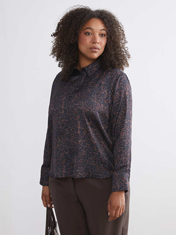 LCWAIKIKI Classic Leopar Desenli Oversize Saten Kadın Gömlek