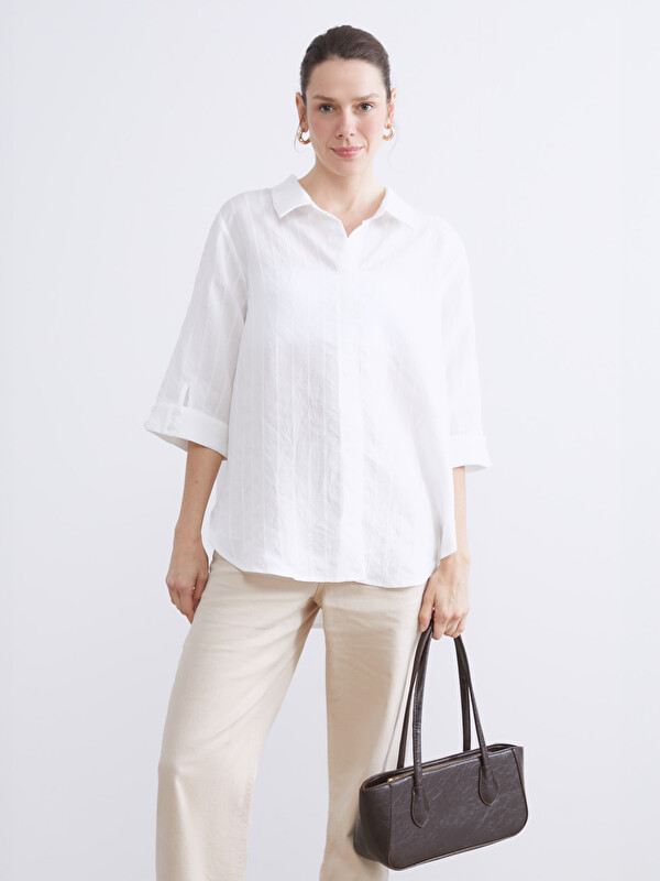 LCWAIKIKI Classic Gömlek Yaka Çizgili Oversize Bluz