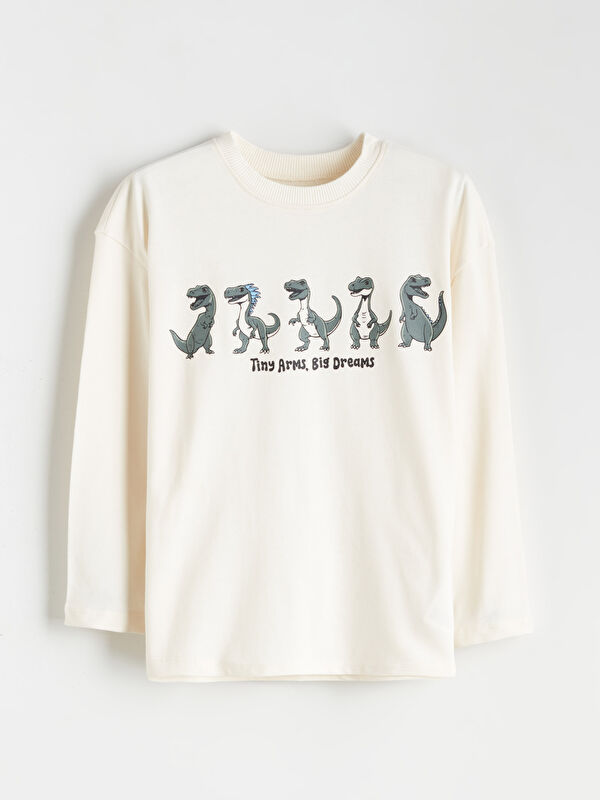 LCW Kids Bisiklet Yaka Dinozor Baskılı Erkek Çocuk Sweatshirt