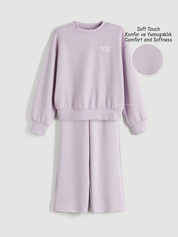 LCW Kids Bisiklet Yaka Kız Çocuk Soft Touch Sweatshirt ve Eşofman Altı