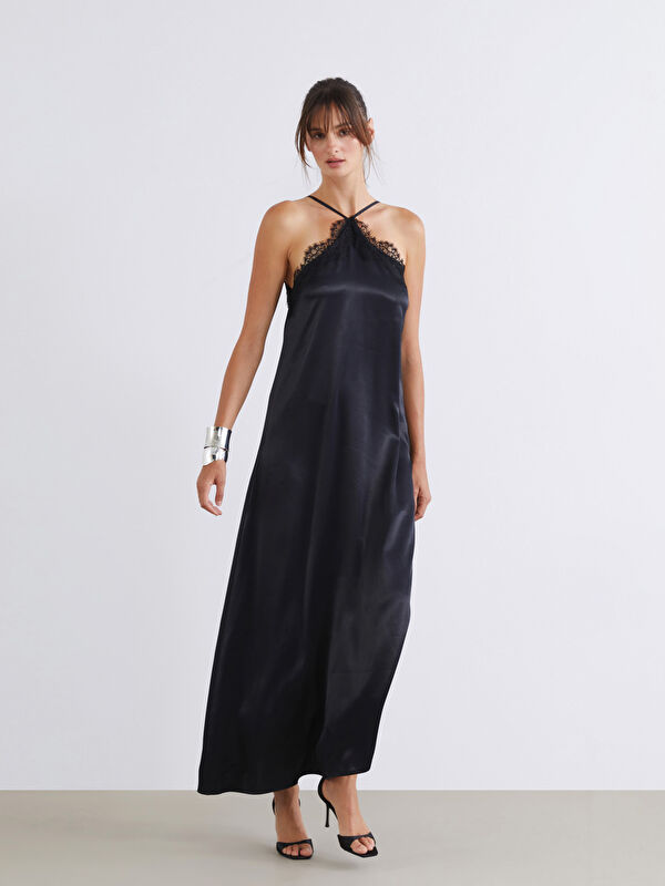 Soulife Halter Yaka Dantelli Saten Elbise
