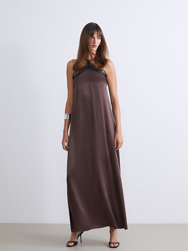 Soulife Halter Yaka Dantelli Saten Elbise