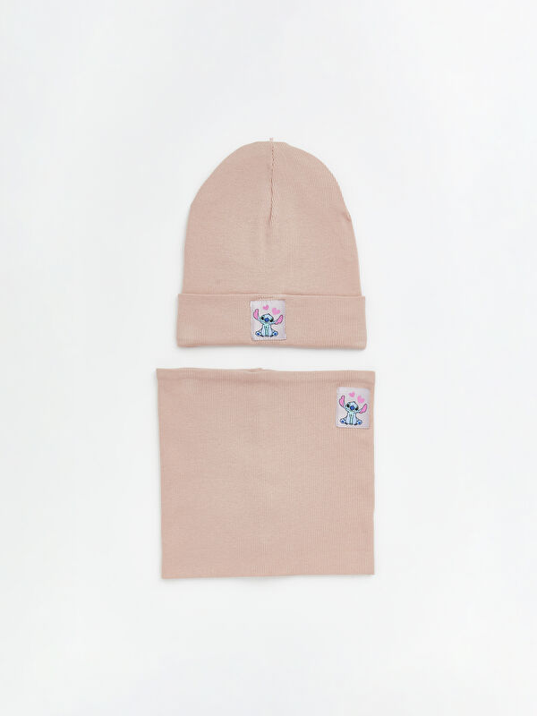 LCW ACCESSORIES Stitch Embroidered Baby Girls' Beanie and Neck Warmer