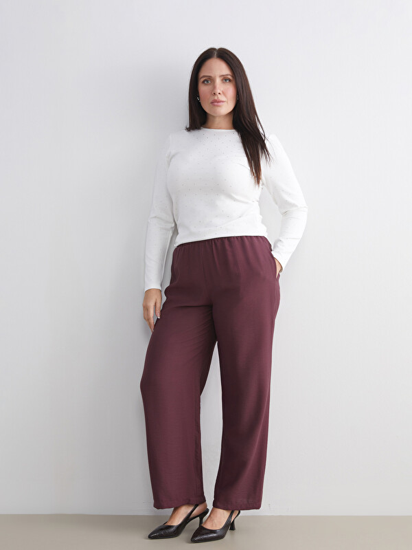 LCW Modest Beli Lastikli Geniş Paça Kadın Pantolon
