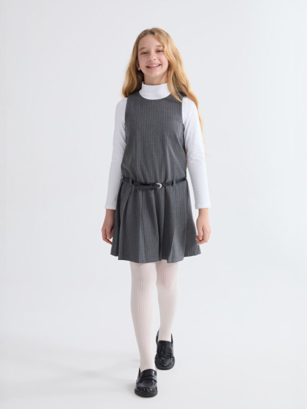 LCW Kids Bisiklet Yaka Çizgili Kız Çocuk Elbise