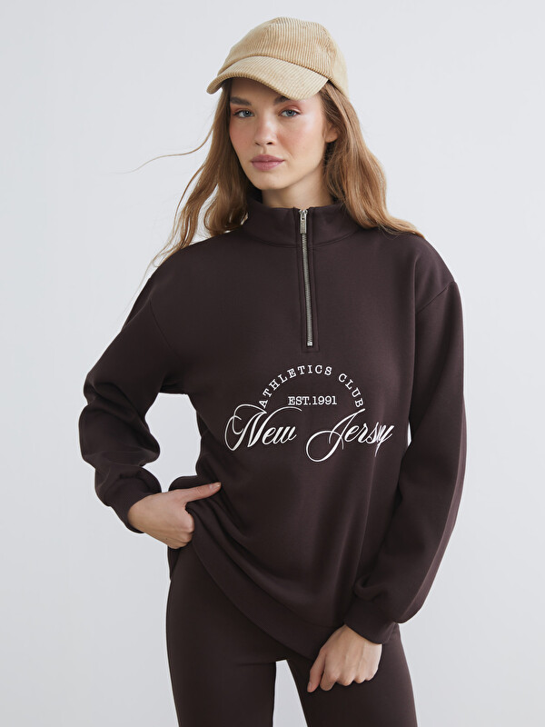 XSIDE New Jersey Baskılı Oversize Kadın Kalın Sweatshirt