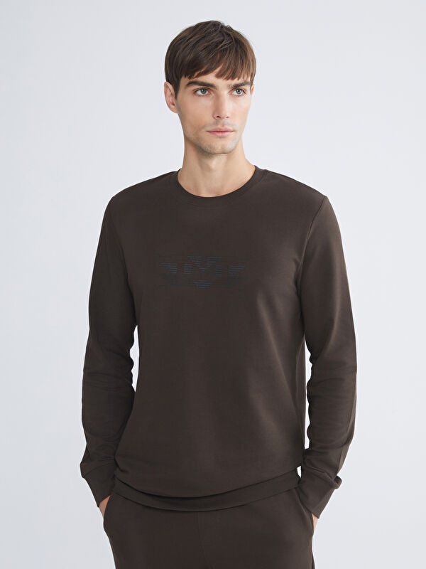LCWAIKIKI Classic Bisiklet Yaka Baskılı Erkek Sweatshirt