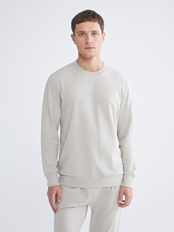 LCWAIKIKI Classic Bisiklet Yaka Baskılı Erkek Sweatshirt