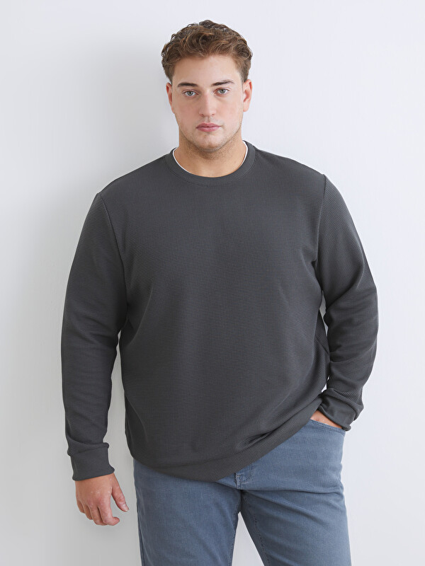 SOUTHBLUE Büyük Beden Bisiklet Yaka Erkek Sweatshirt