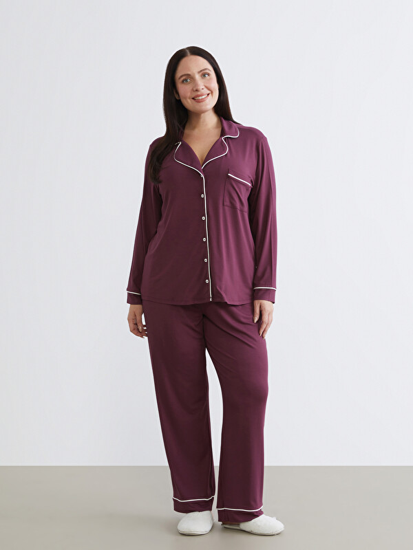 LCW DREAM Büyük Beden Gömlek Yaka Kadın Pijama Takımı