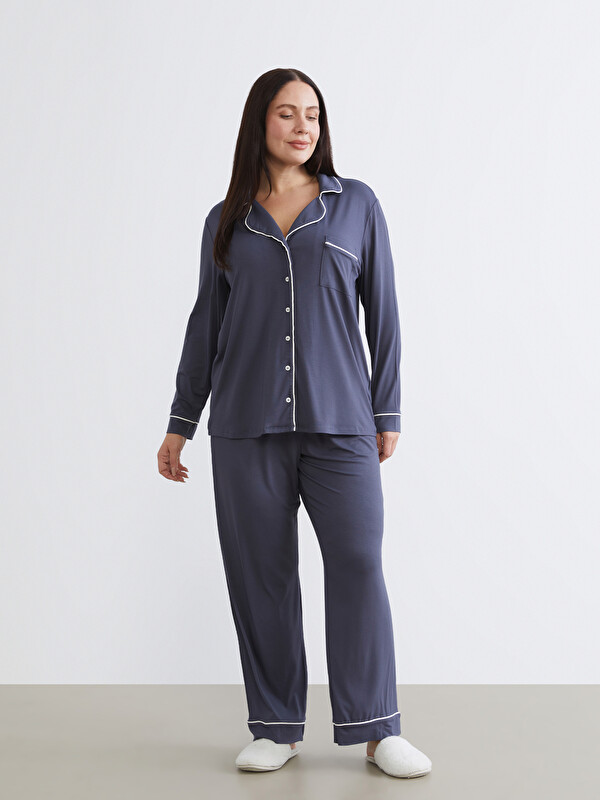 LCW DREAM Büyük Beden Gömlek Yaka Kadın Pijama Takımı