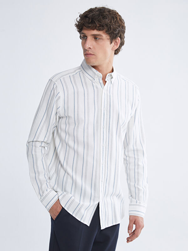 SOUTHBLUE Regular Fit Long Sleeve Striped Dobby Men's Shirt