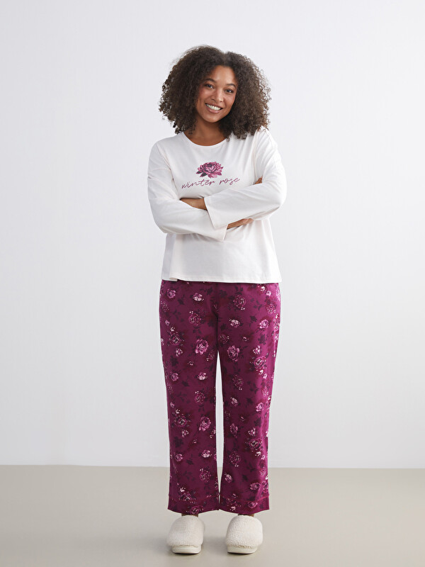 LCW DREAM Bisiklet Yaka Çiçekli Kadın Pijama Takımı