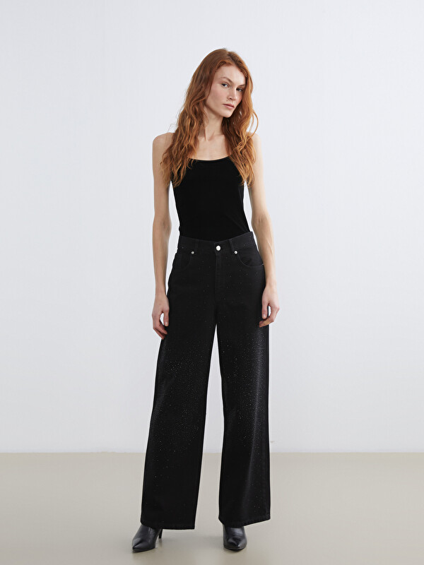 LCW Jeans Wideleg Taşlı Kadın Jean Pantolon