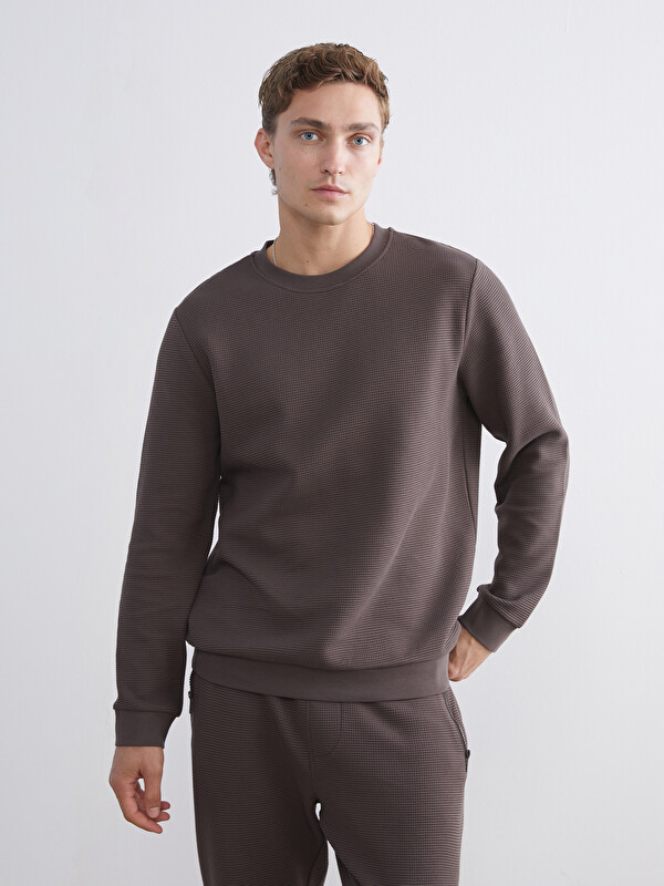 LCWAIKIKI Classic Bisiklet Yaka Dokulu Erkek Sweatshirt