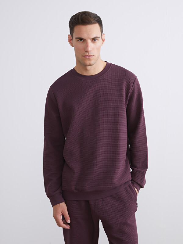LCWAIKIKI Classic Bisiklet Yaka Dokulu Erkek Sweatshirt