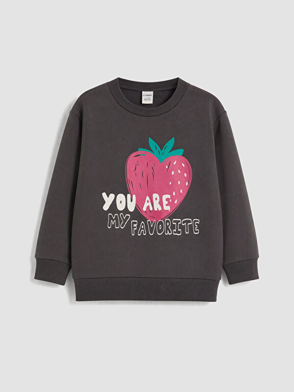 LCW ECO Bisiklet Yaka Baskılı Kız Çocuk Sweatshirt