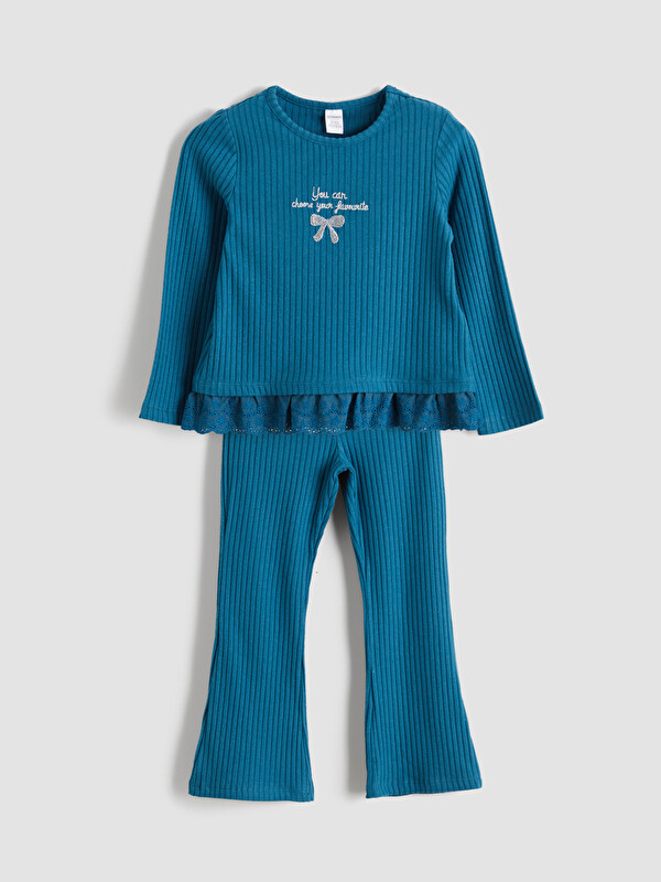 LCW Kids Kurdele ve Fırfırlı Kız Çocuk Bluz ve Tayt