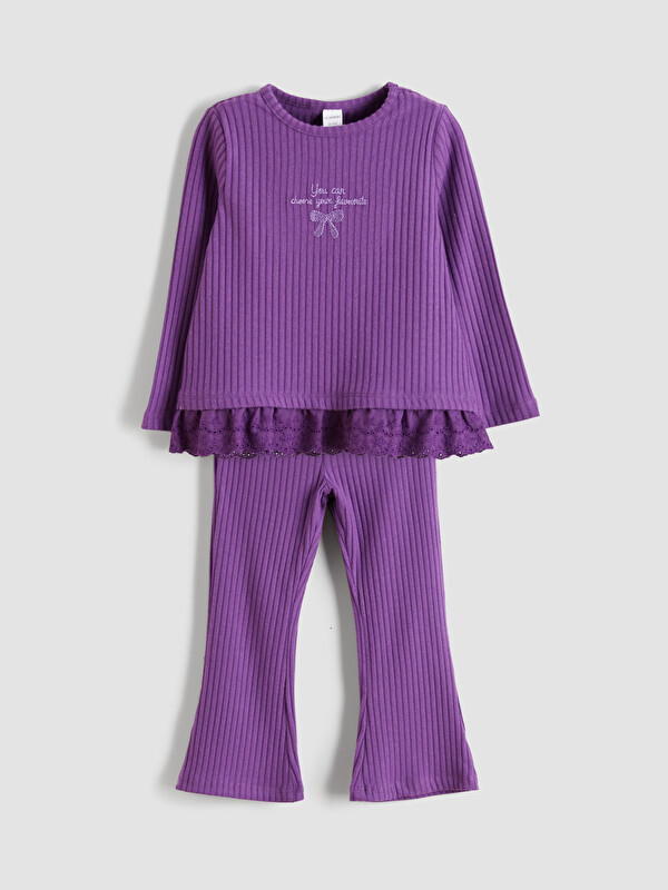 LCW Kids Kurdele ve Fırfırlı Kız Çocuk Bluz ve Tayt