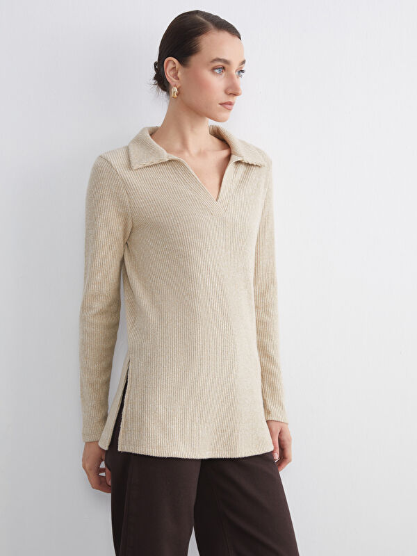 LCW Comfort Polo Yaka Parlak Görünümlü Bluz