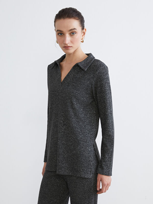 LCW Comfort Polo Yaka Parlak Görünümlü Bluz