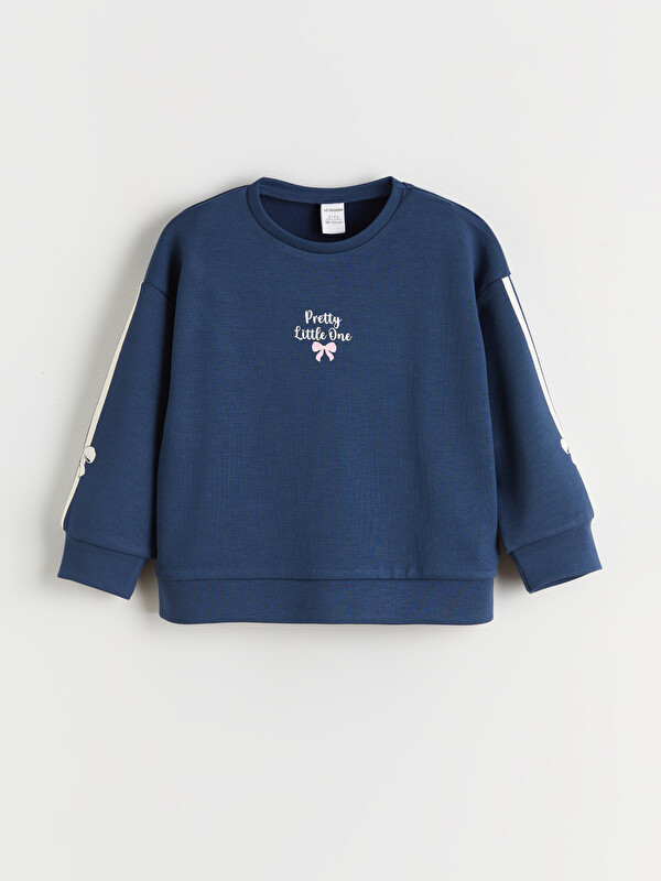 LCW Kids Bisiklet Yaka Baskılı Kız Çocuk Sweatshirt