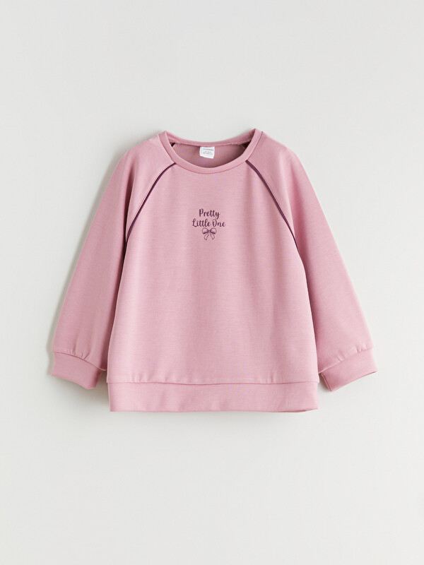 LCW Kids Bisiklet Yaka Baskılı Kız Çocuk Sweatshirt