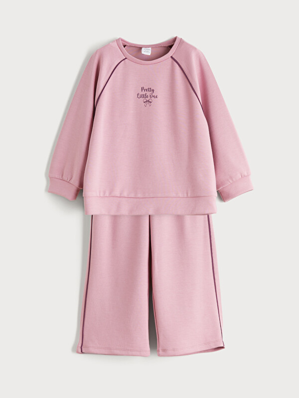 LCW Kids Bisiklet Yaka Kız Çocuk Sweatshirt ve Eşofman Altı