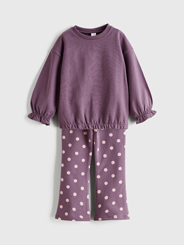 LCW Kids Kız Çocuk Büzgülü Sweatshirt ve Puantiyeli Tayt