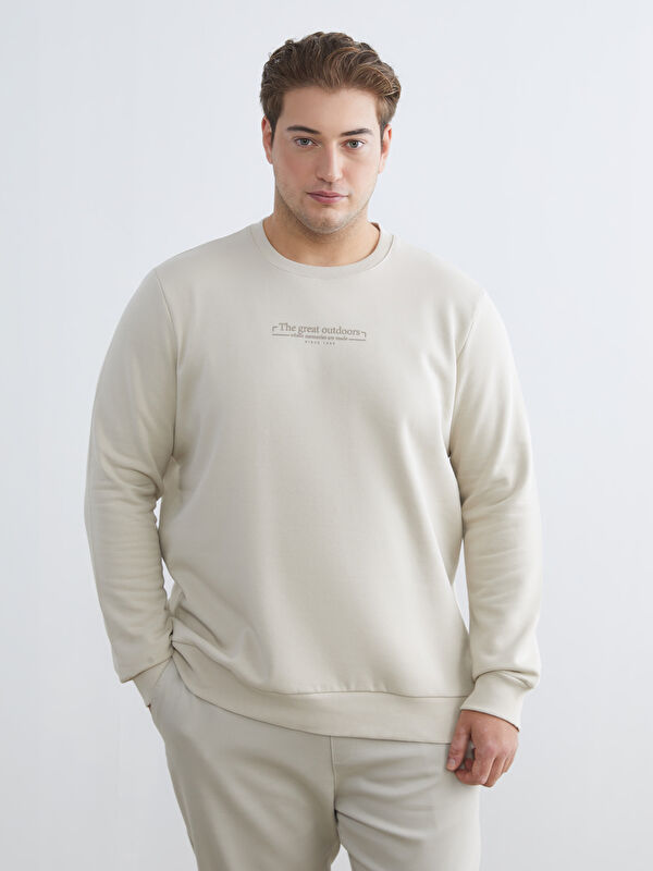 LCWAIKIKI Classic Büyük Beden Bisiklet Yaka Baskılı Kalın Erkek Sweatshirt