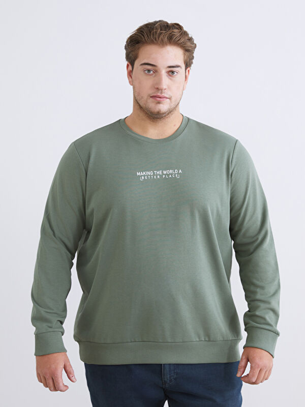 LCWAIKIKI Classic Bisiklet Yaka Baskılı Erkek Sweatshirt