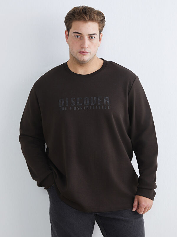 LCWAIKIKI Classic Büyük Beden Bisiklet Yaka Baskılı Erkek Sweatshirt