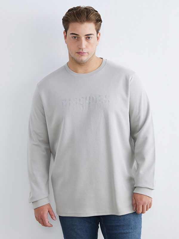 LCWAIKIKI Classic Büyük Beden Bisiklet Yaka Baskılı Erkek Sweatshirt