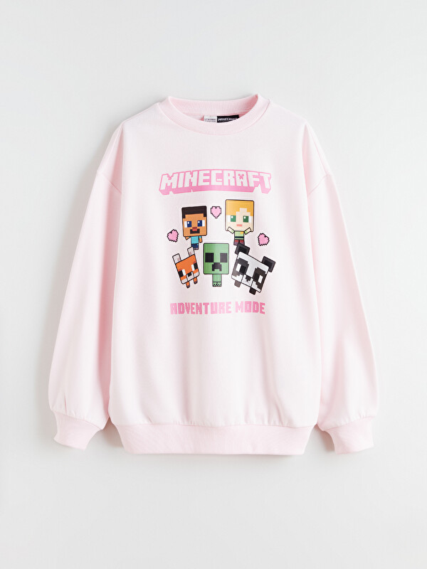 LCW Kids Bisiklet Yaka Minecraft Baskılı Kız Çocuk Sweatshirt