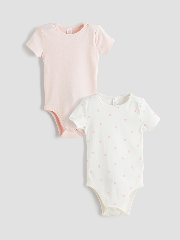 LCW baby Bisiklet Yaka Kız Bebek Çıtçıtlı Body 2'li