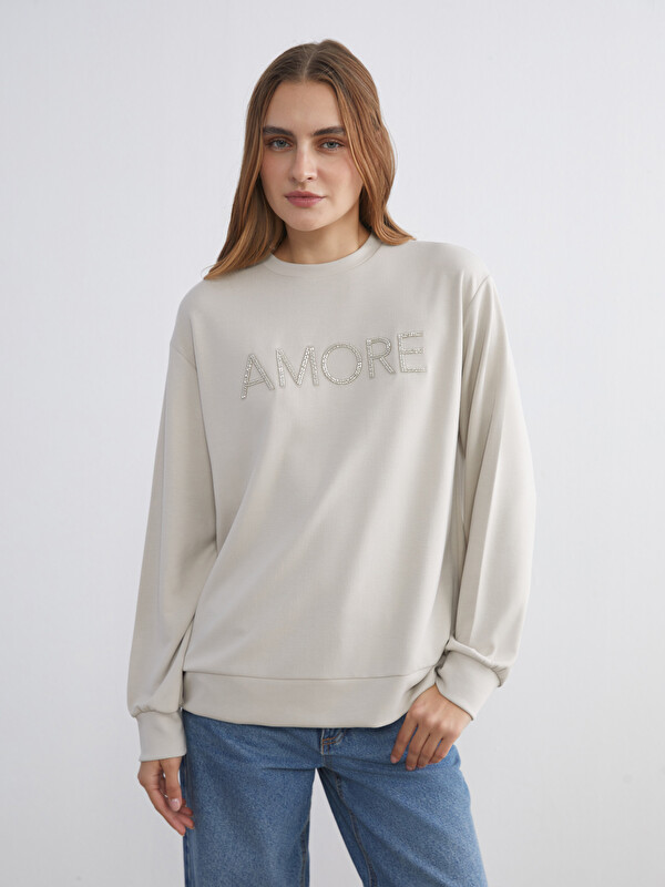 LCW EVERYDAY Bisiklet Yaka Taşlı Kadın Sweatshirt