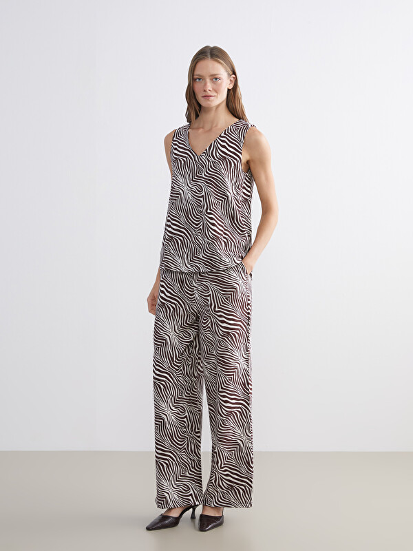 LCW Comfort Beli Lastikli Zebra Desenli Kadın Pantolon