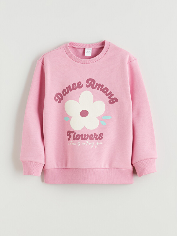 LCW Kids Bisiklet Yaka Baskılı Kız Çocuk Kalın Sweatshirt