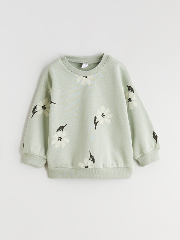 LCW Kids Bisiklet Yaka Çiçekli Kız Çocuk Kalın Sweatshirt