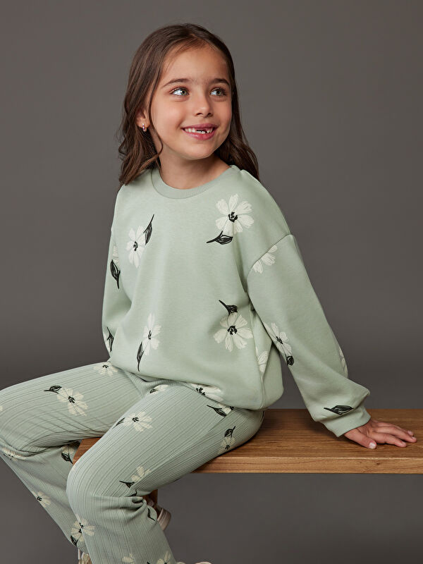 LCW Kids Floral Girls' Sweatshirt and Leggings Pants 2 Pack