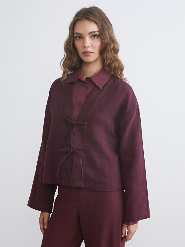 LCW Modest V Yaka Oversize Müslin Kadın Kimono