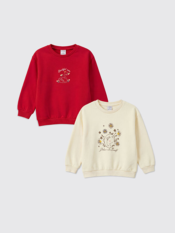 LCW Kids Crew Neck Printed Girls' 2 Pack Sweatshirt
