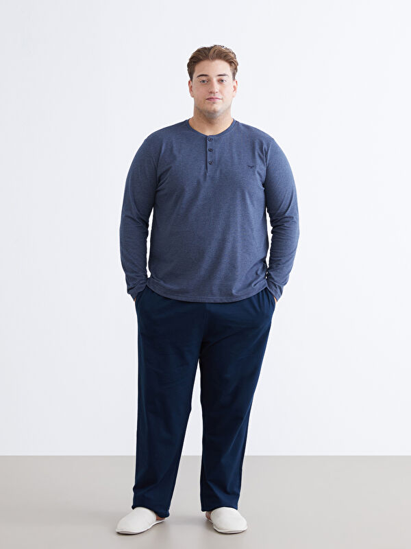 LC WAIKIKI Büyük Beden Standart Kalıp Erkek Düğmeli Pijama Takımı