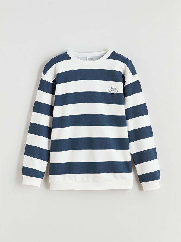 LCW Kids Bisiklet Yaka Çizgili Erkek Çocuk Sweatshirt
