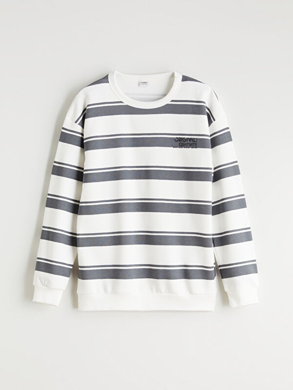 LCW Kids Bisiklet Yaka Çizgili Erkek Çocuk Sweatshirt