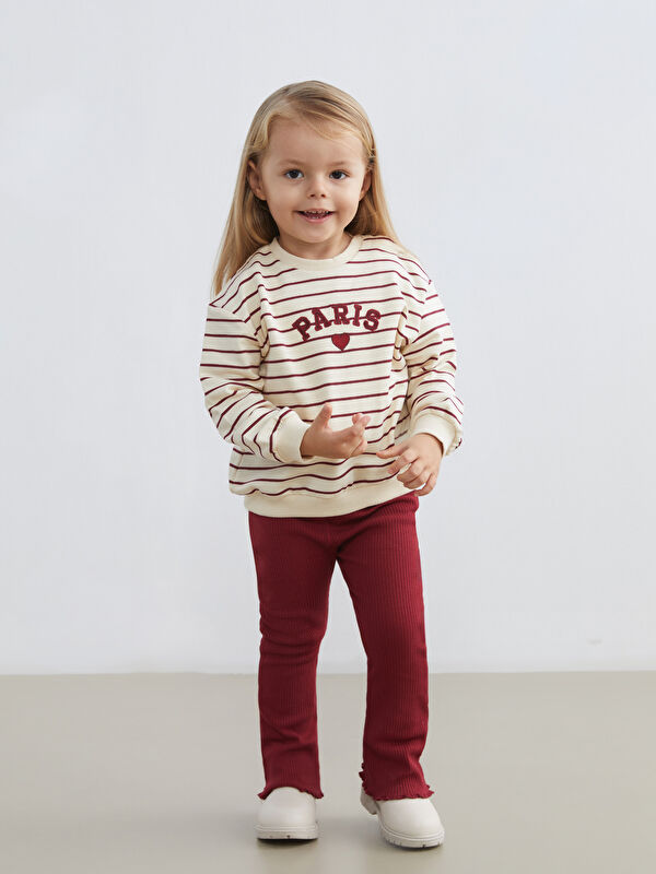 LCW baby Nakışlı Kız Bebek Sweatshirt ve Tayt 2'li